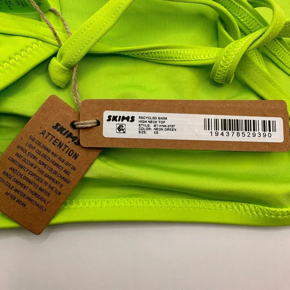 Skims Recycled Swim High Neck Top Neon Green String Bikini Top Size XS
